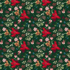 Bright Vintage Florals in Dark Green