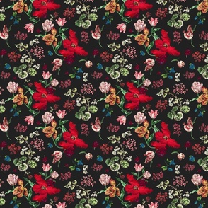 Bright Vintage Florals in Charcoal