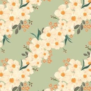 Hand painted Sage Green Peach Flowers
