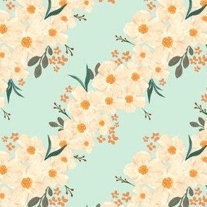 Hand painted Peach Turquoise flowers
