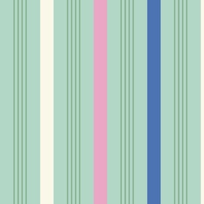 Happy retro Stripes pastel mint, blue, pink - L