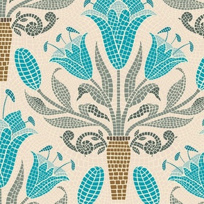 peacock blue lily roman mosaic damask-large scale