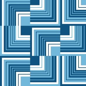 Mod Geometric Random Blue Stripy Monochromatic Op Art Squares