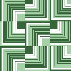 Mod Geometric - Green Monochromatic Line Pattern - Optical Art - Stripy Geometric Squares