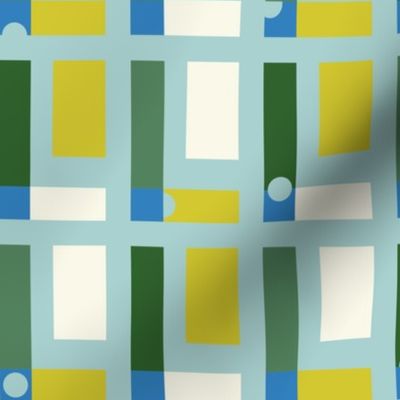 Happy retro checks fresh mint, green, blue - M