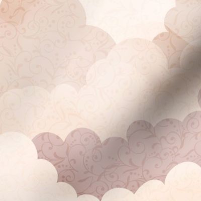 Fluffy Clouds Beige Mauve Large Scale