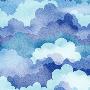 Fluffy Clouds Dark Teal Blue Large Scale