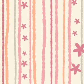 Large scale // Stripes and Starfish // Ivory Carnation Coral // Cute Dip