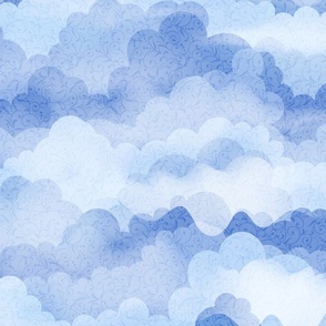 Fluffy Clouds Blue Grey Large Scale