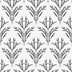 Lavender Damask Wallpaper in Black and White - 6” Fabric