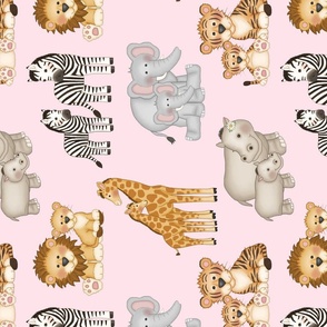 Safari Animals Pink Baby Nursery Girl Rotated 90 Size 14 inches 