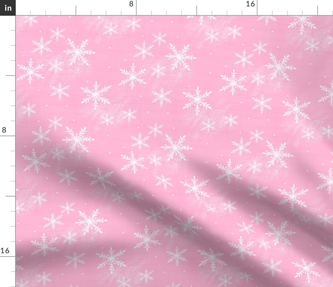 Snowy Winter Wonderland  Snowflakes On Pastel Pink Background Smaller Scale