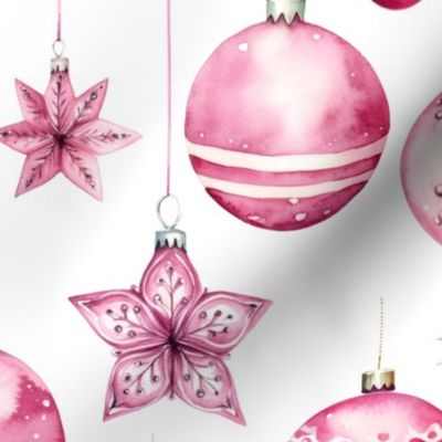 Christmas Joy Pastel Pink Watercolor X-Mas Ornaments On White