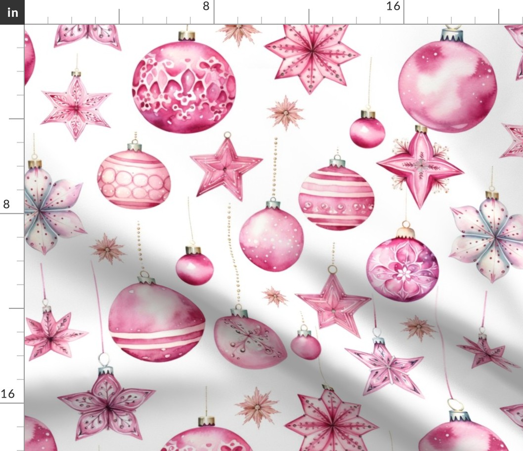 Christmas Joy Pastel Pink Watercolor X-Mas Ornaments On White