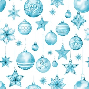 Christmas Joy Pastel Mint Blue Watercolor X-Mas Ornaments On White