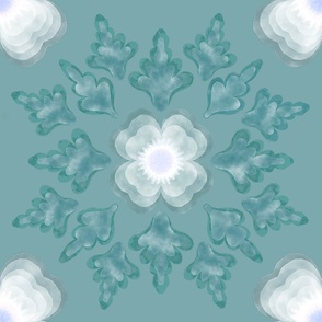 Floral Snowflake Pattern in Icy Green, Large Scale