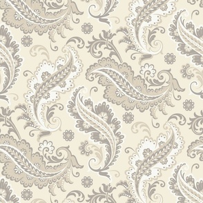 Elegant Paisley Cream Taupe Natural White