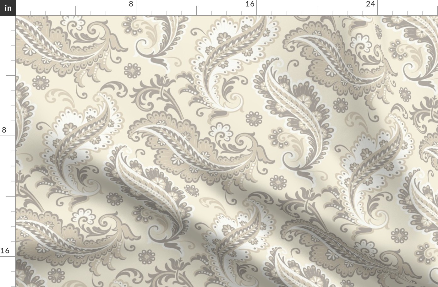 Elegant Paisley Cream Taupe Natural White