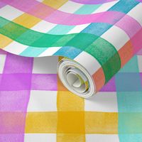 Large - Rainbow watercolor plaid gingham check - pink green blue orange red and yellow - trendy bold and bright pastel nursery - spring summer easter picnic