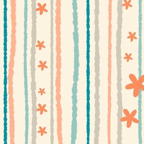 Large scale // Stripes and Starfish // Ivory Aqua Coral // Cute Dip