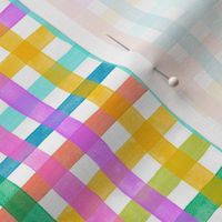 Small - Rainbow watercolor plaid gingham check - pink green blue orange red and yellow - trendy bold and bright pastel nursery - spring summer easter picnic kopi