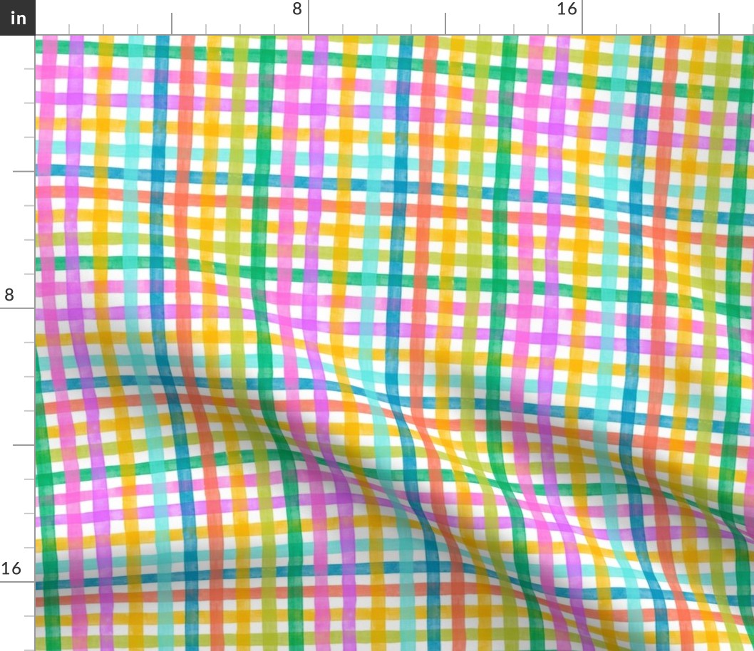 Small - Rainbow watercolor plaid gingham check - pink green blue orange red and yellow - trendy bold and bright pastel nursery - spring summer easter picnic kopi