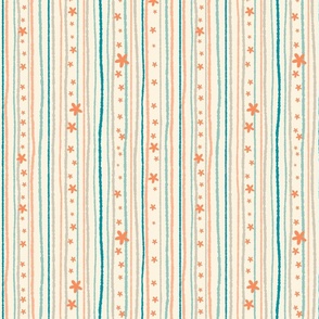 Small scale // Stripes and Starfish // Ivory Aqua Coral // Cute Dip