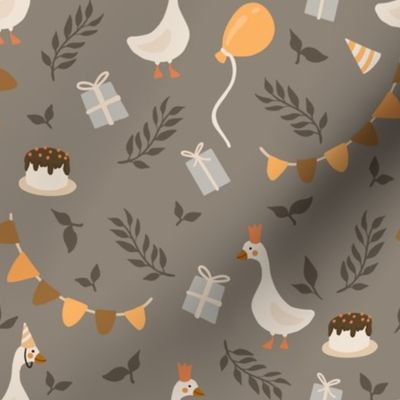 brown happy birthday pattern with goose 