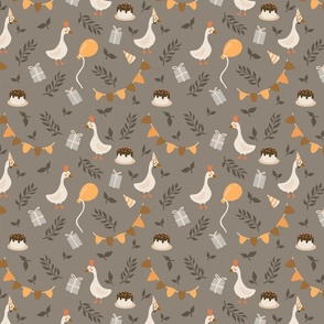 brown happy birthday pattern with goose 