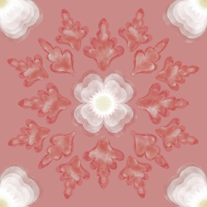 Floral Snowflake Pattern on Soft Red Background, Large Scale