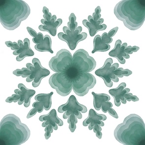 Muted Green Translucent Florals on White Background, Large Scale