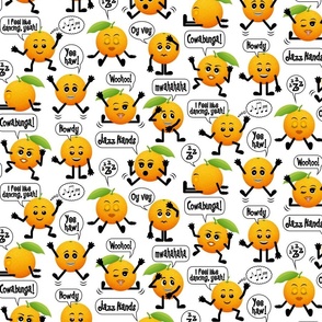 Cute Orange Fruit Emojis // Humorous Kitchen Decor // Dancing, Jumping, Sleeping, Waving, Exclaiming // 483 DPI