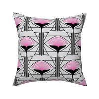 Art Deco Geometric Floral in Gray, Black and Pink Paducaru