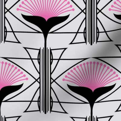 Art Deco Geometric Floral in Gray, Black and Pink Paducaru