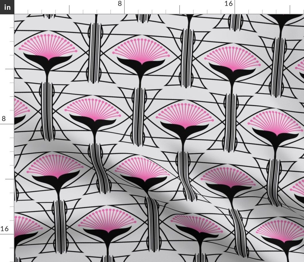 Art Deco Geometric Floral in Gray, Black and Pink Paducaru