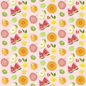 Juicy fruit pattern against pale pink background