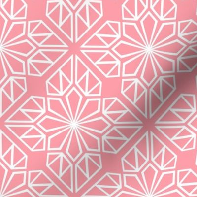 Coral Geometric Block Print in Salmon Pink and White – Medium - Palm Beach, Latticework Geometric, Summery Outdoor