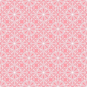 Coral Geometric Block Print in Salmon Pink and White – Medium - Palm Beach, Latticework Geometric, Summery Outdoor