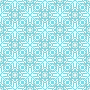 Turquoise Geometric Block Print in Tropical Aquamarine and White – Medium - Tropical Turquoise, Latticework Geometric, Summery Outdoor