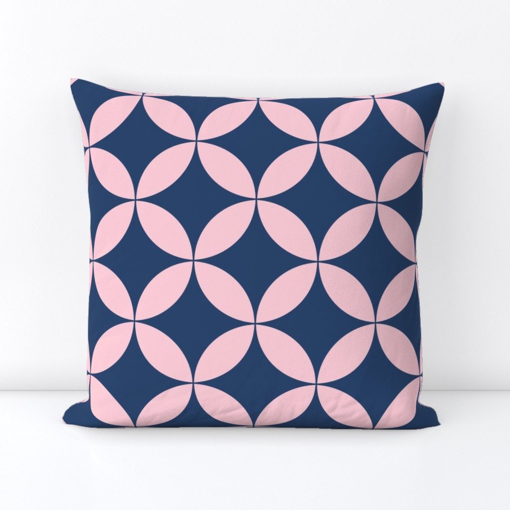 Pink and dark blue geometrical circles - floral - nursery - quilt - girls - home decor - minimalistic