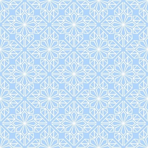 Blue and White Geometric Block Print in Pastel Azure Blue and White – Medium - Calm Coastal, Blue Geometric, Blue and White Latticework