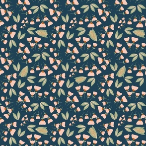 Flowers and Corn Fall Fabric | Southern Wallpaper Navy Blue Pink Sage Green