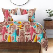 Mid Century Tiki Dreams Bedding in natural and pastel colors
