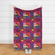 Retro modern 80s with bright pink and geometric shapes