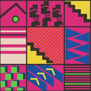 Retro modern 80s with bright pink and geometric shapes