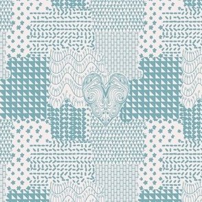 Tween Love Blue - Blue hearts, patchwork style fabric design