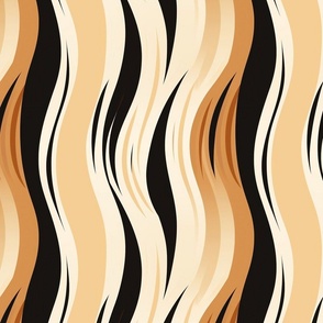 Tiger Stripes Golden Brown Animal Print Black Vertical Waves Stripes Retro 1980s 1990s Bold Dress Fabric 