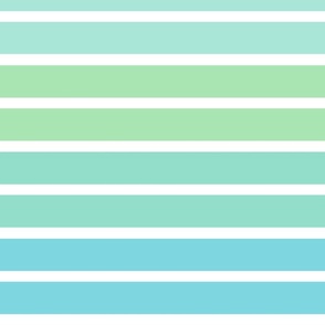 Summer Stripes (Double Horizontal) in Aquamarine, Mint Green, and White - Jumbo - Tropical Stripes, Blue-Green Stripes, Mermaid Stripes