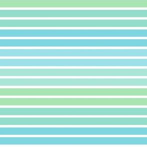 Summer Stripes (Double Horizontal) in Aquamarine, Mint Green, and White - Large - Tropical Stripes, Blue-Green Stripes, Mermaid Stripes