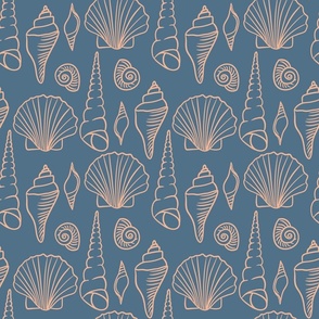 Beige Coastal Shells on Blue Background